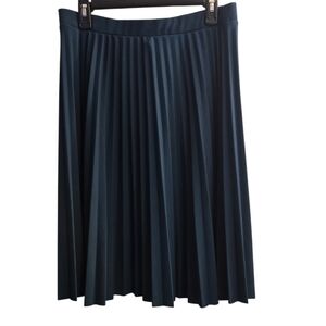 Ashley Blue Dark Teal Pleated A-Line Midi Skirt,Large